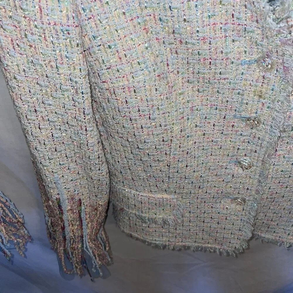 Vtg Rickie Freeman Teri Jon Women’s Tweed Outfit Size 12 Multicolor Jacket Skirt